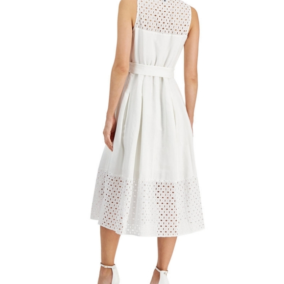 White shirt waist, linen blend,pleated, self belt. Worn twice. Dry cleaned - Picture 3 of 4